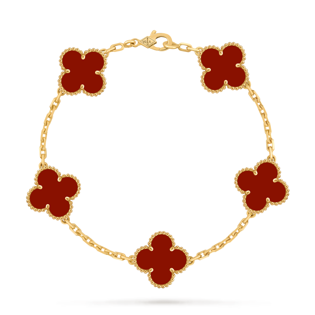 Van Cleef & Arpels Vintage Alhambra Bracelet, 5 Motifs – Carnelian Yellow Gold