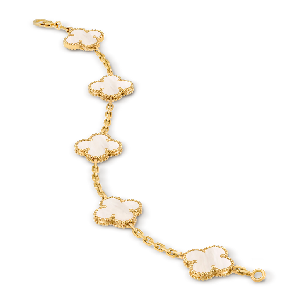 Van Cleef & Arpels Vintage Alhambra Bracelet, 5 Motifs – Yellow Gold & Mother-of-Pearl
