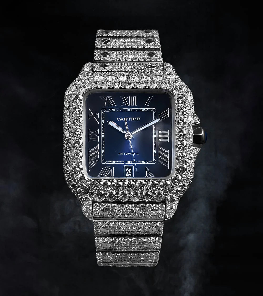 Cartier Santos Steel Diamond with Blue Dial