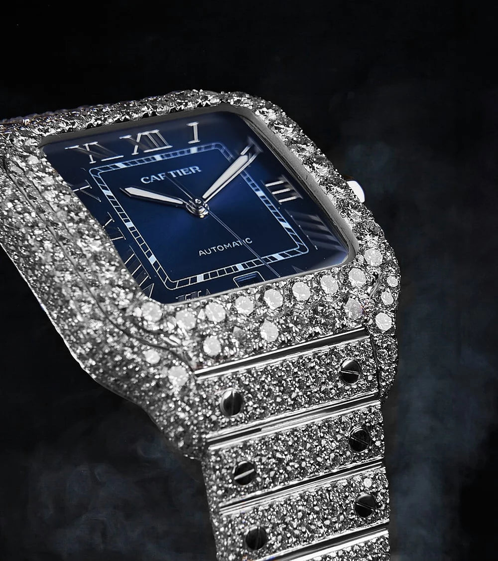 Cartier Santos Steel Diamond with Blue Dial