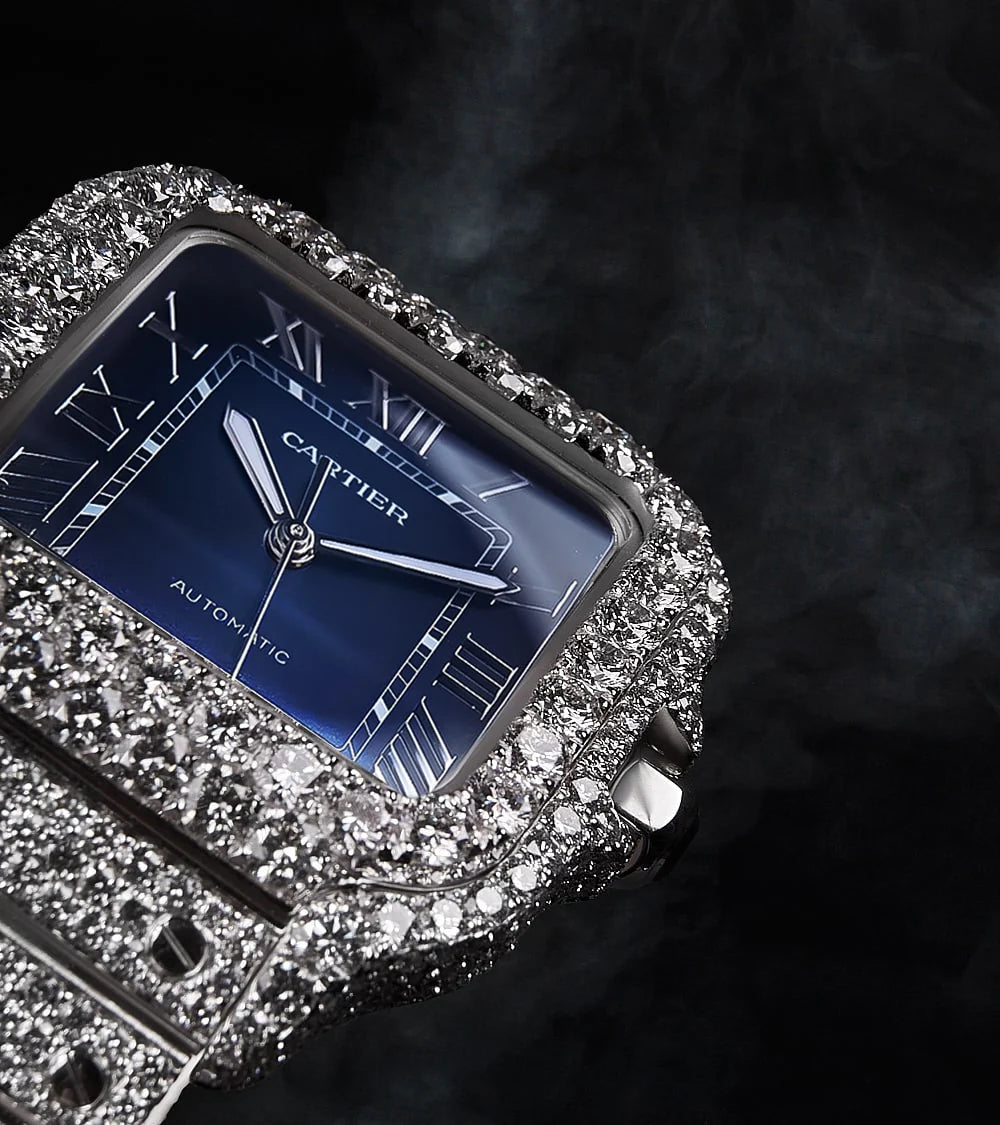 Cartier Santos Steel Diamond with Blue Dial