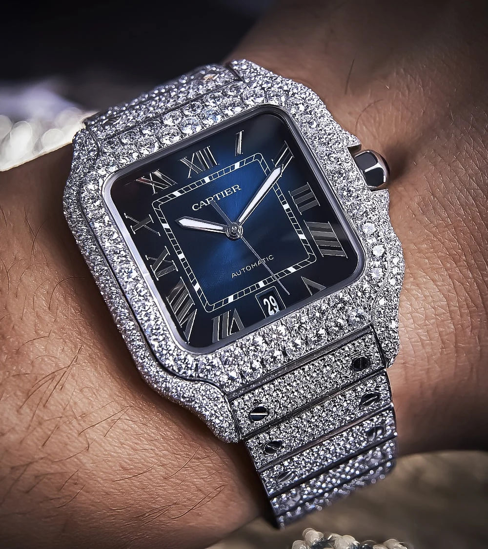 Cartier Santos Steel Diamond with Blue Dial