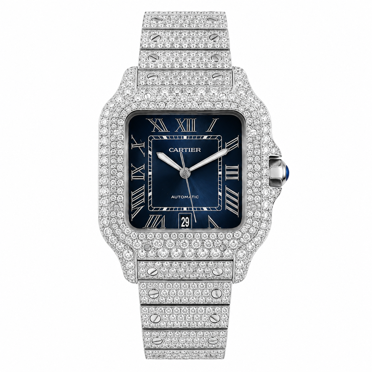 Cartier Santos Steel Diamond with Blue Dial