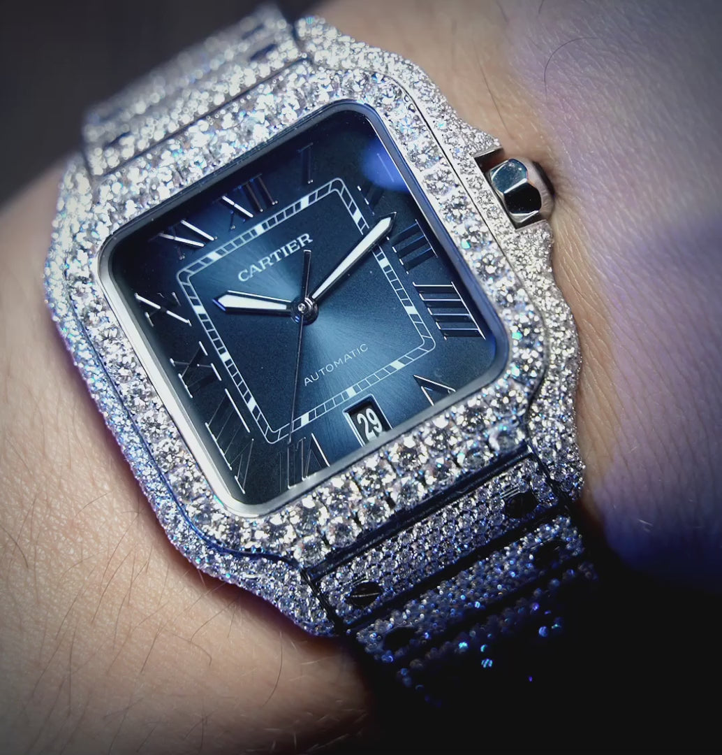 Cartier Santos Steel Diamond with Blue Dial